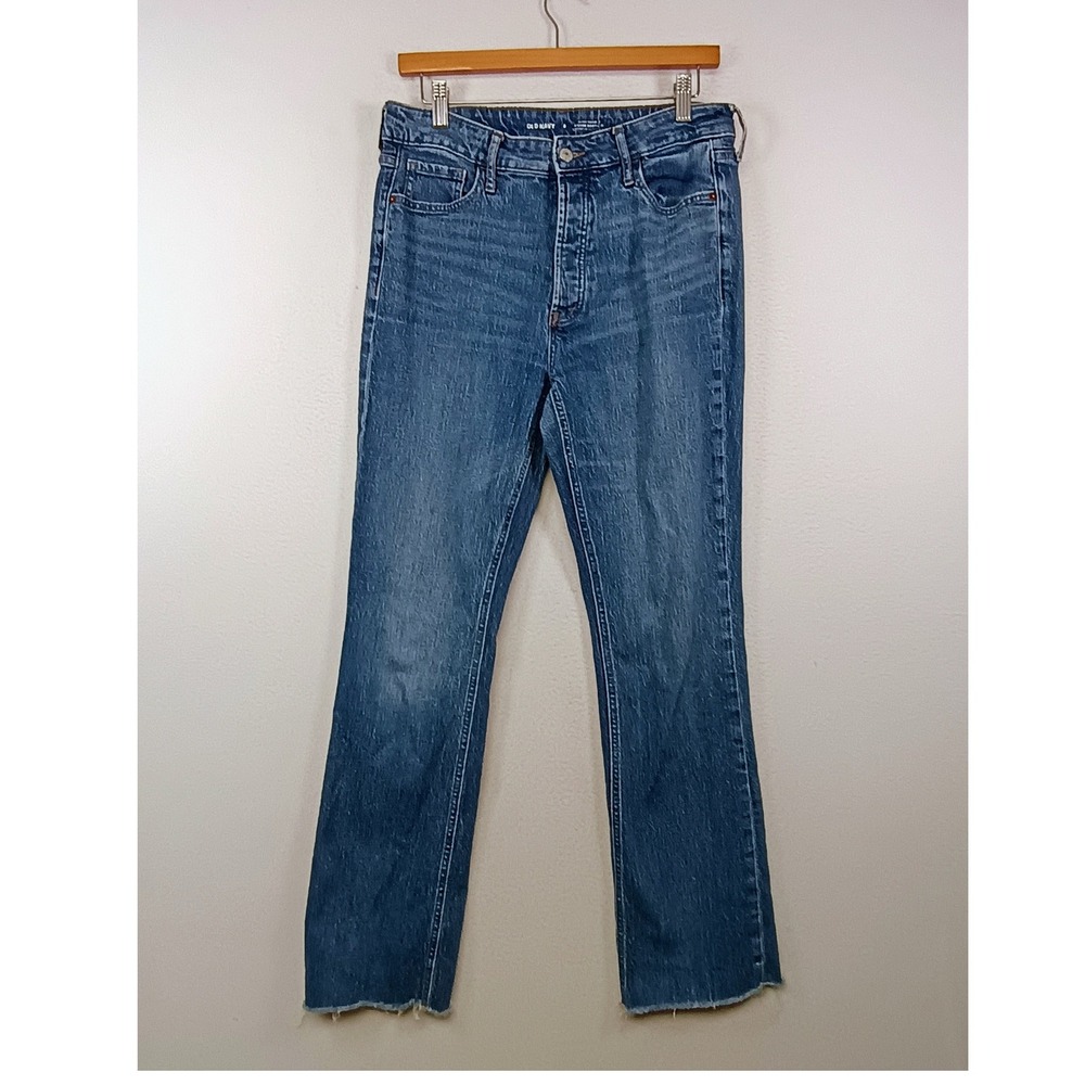Boho Old Navy Womens 8 Blue Extra High-Rise Kicker Boot-Cut Raw Hem Jeans